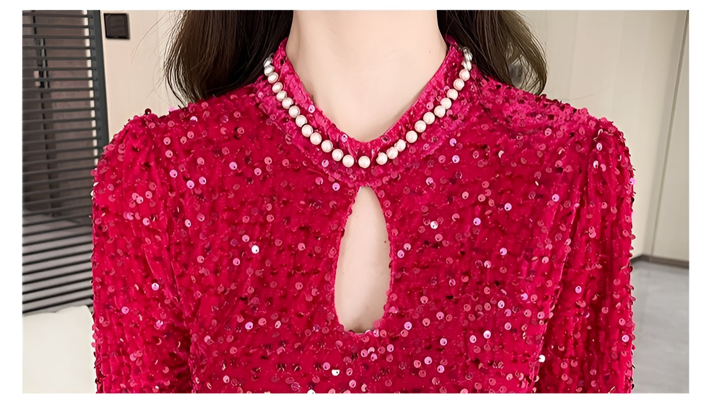 Long-sleeve Sequined Elegant Evening Dress