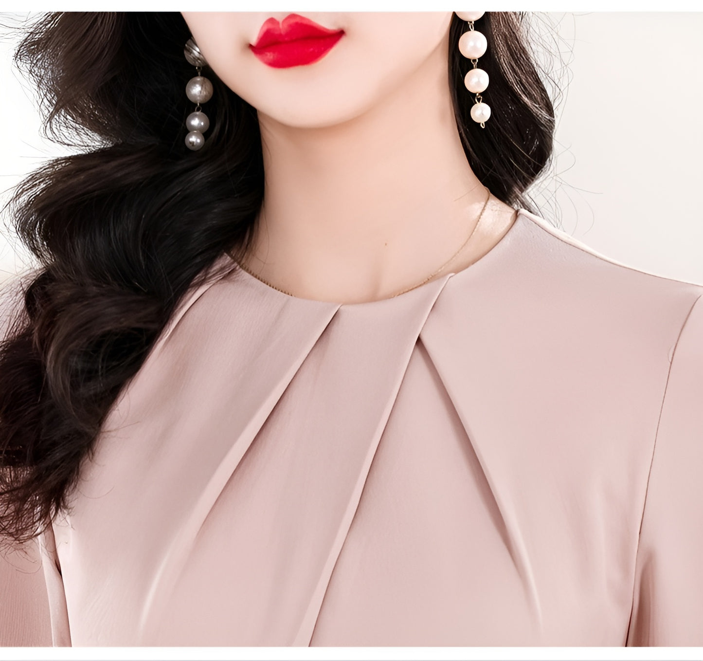 Round Neck Pleated Fishtail Office Wear Dress
