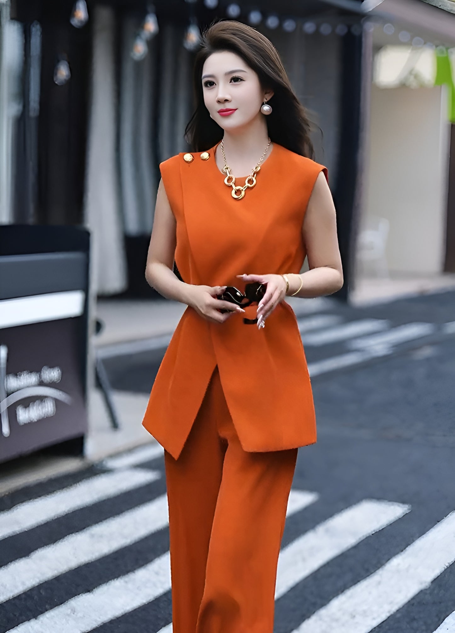 Orange Vest Top + Trousers Two Pieces Set
