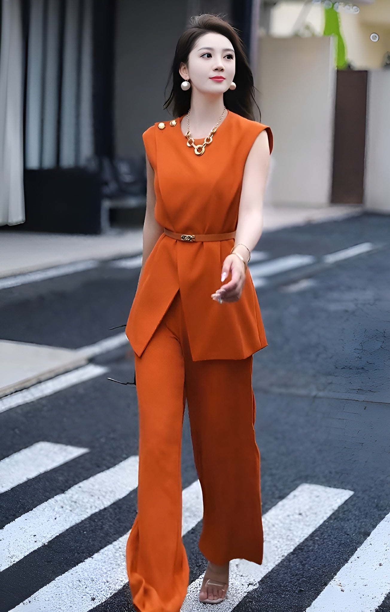 Orange Vest Top + Trousers Two Pieces Set