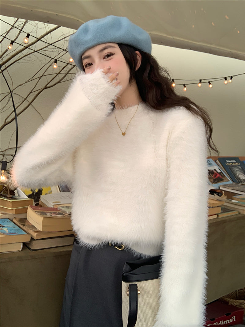 Round Neck Long-sleeve Short Women's Sweater