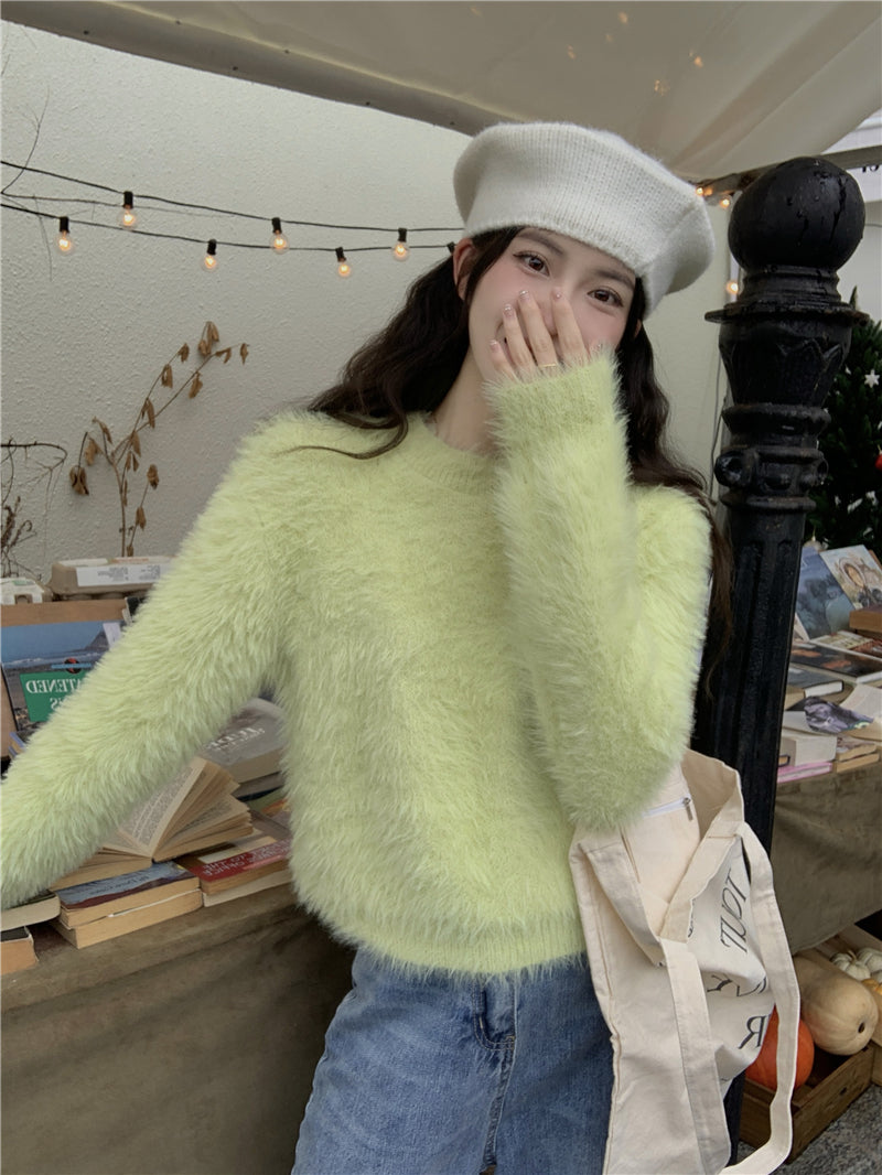 Round Neck Long-sleeve Short Women's Sweater