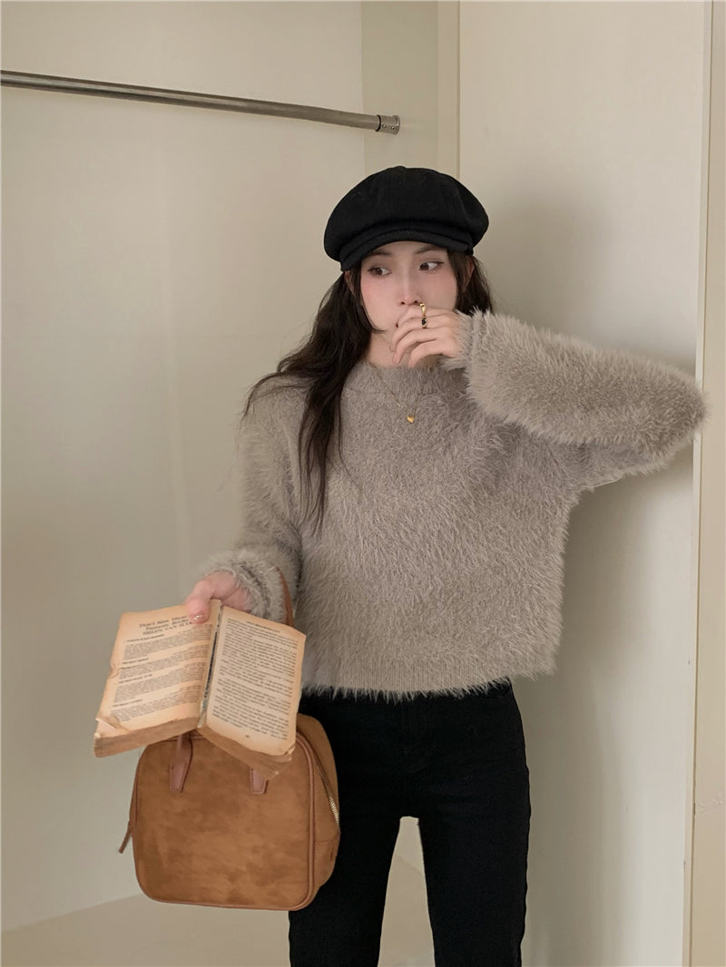 Round Neck Long-sleeve Short Women's Sweater