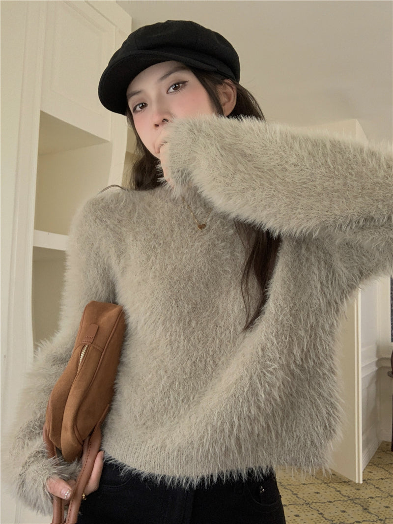 Round Neck Long-sleeve Short Women's Sweater