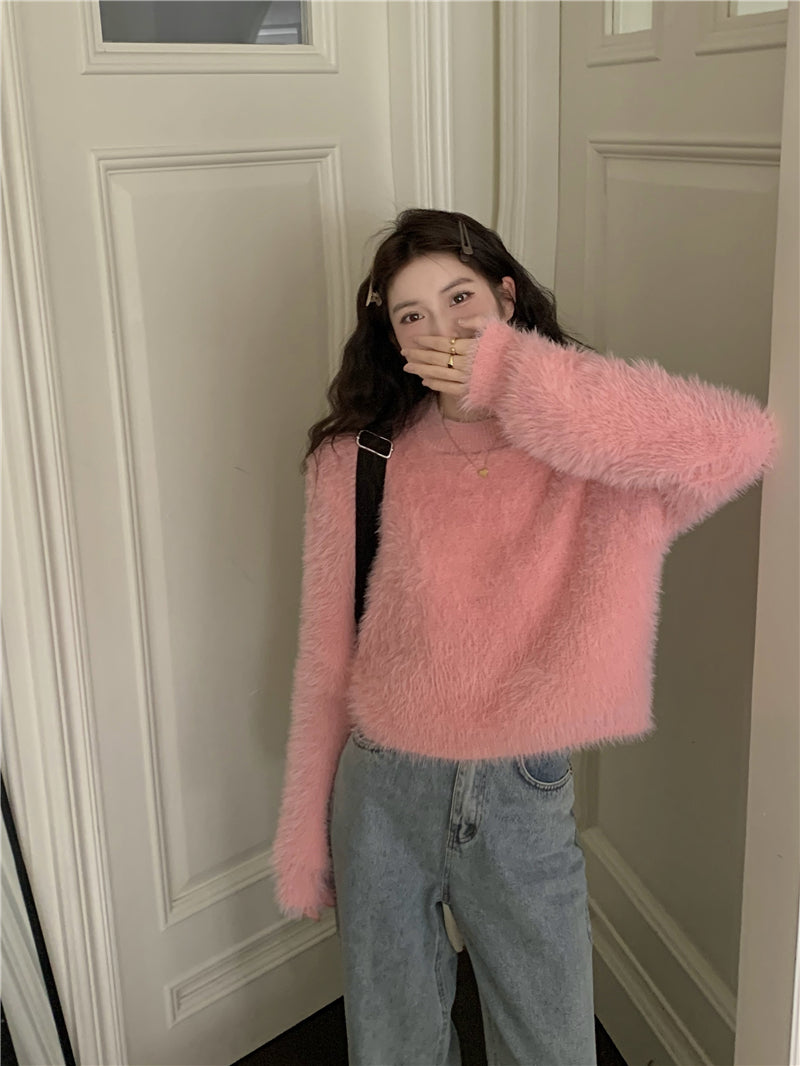 Round Neck Long-sleeve Short Women's Sweater