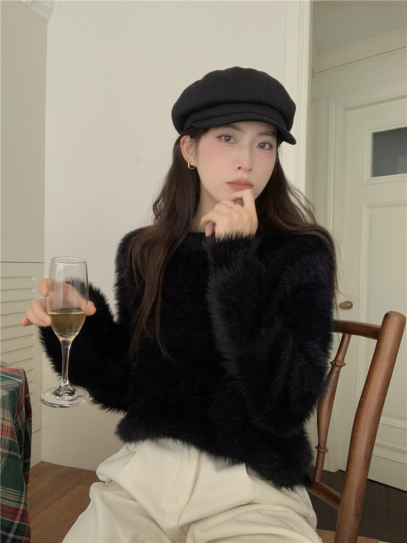 Round Neck Long-sleeve Short Women's Sweater