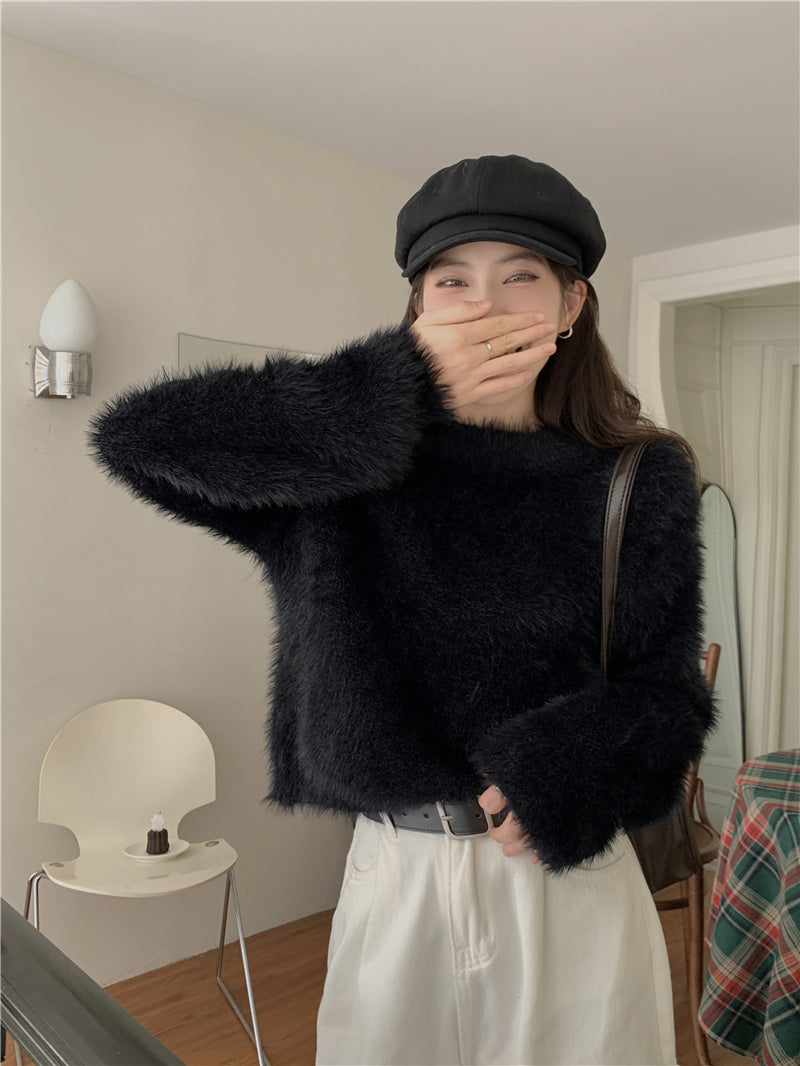 Round Neck Long-sleeve Short Women's Sweater