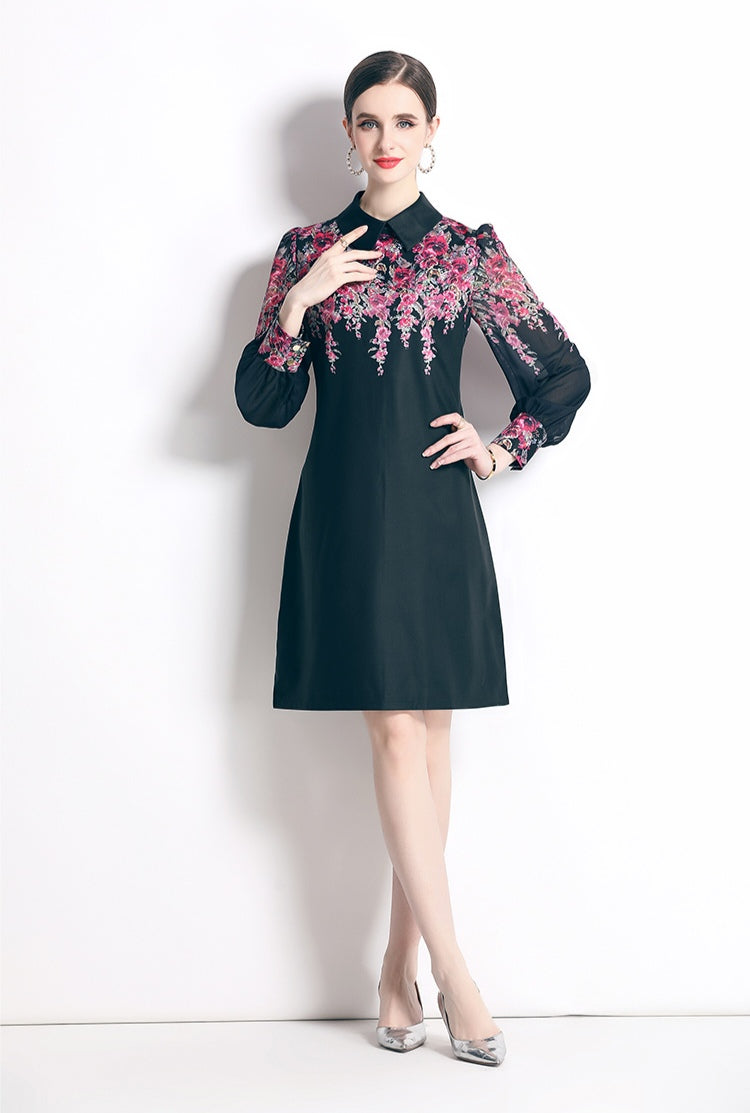 Black Floral Loose Dress