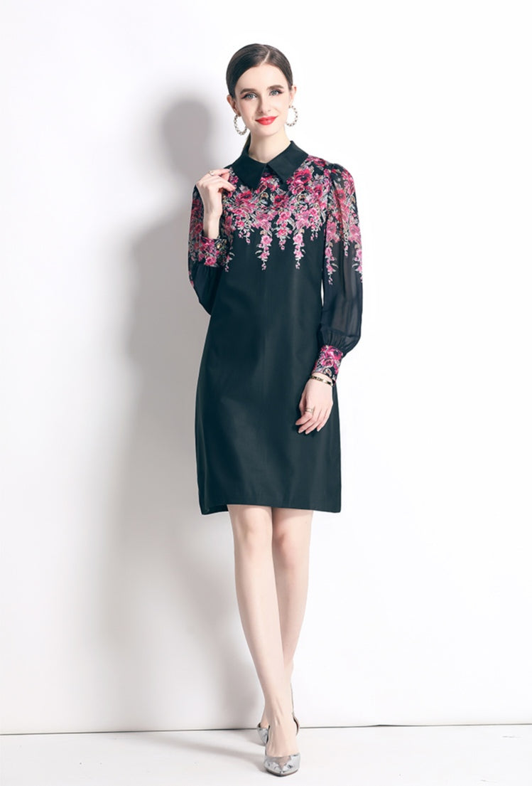Black Floral Loose Dress