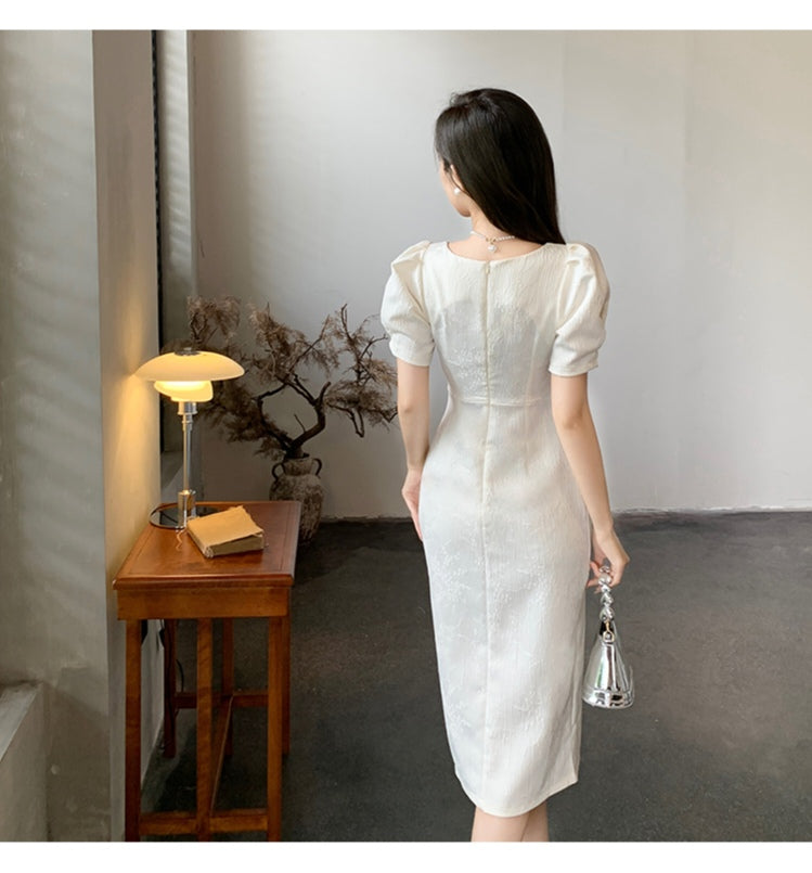 Elegant Square Collar Slit Dress