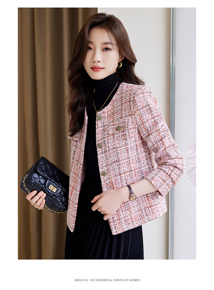 Round Neck Cotton Tweed Short Women's Jacket