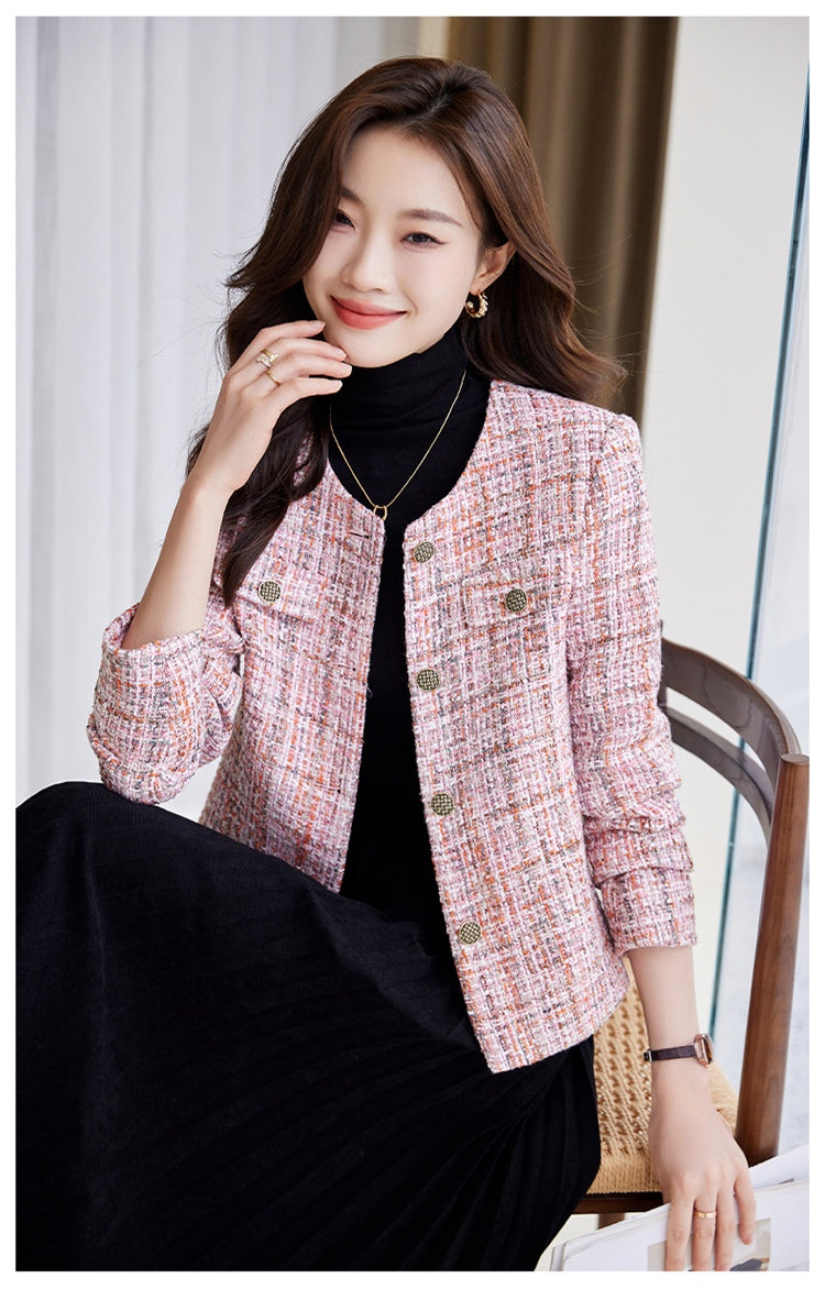 Round Neck Cotton Tweed Short Women's Jacket