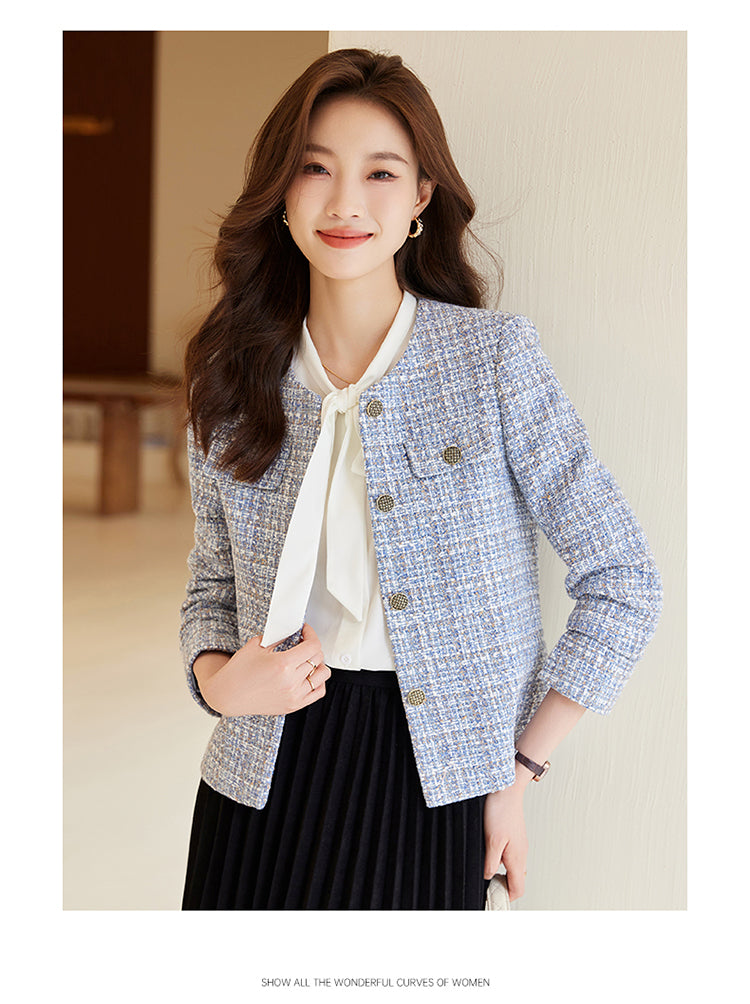 Round Neck Cotton Tweed Short Women's Jacket