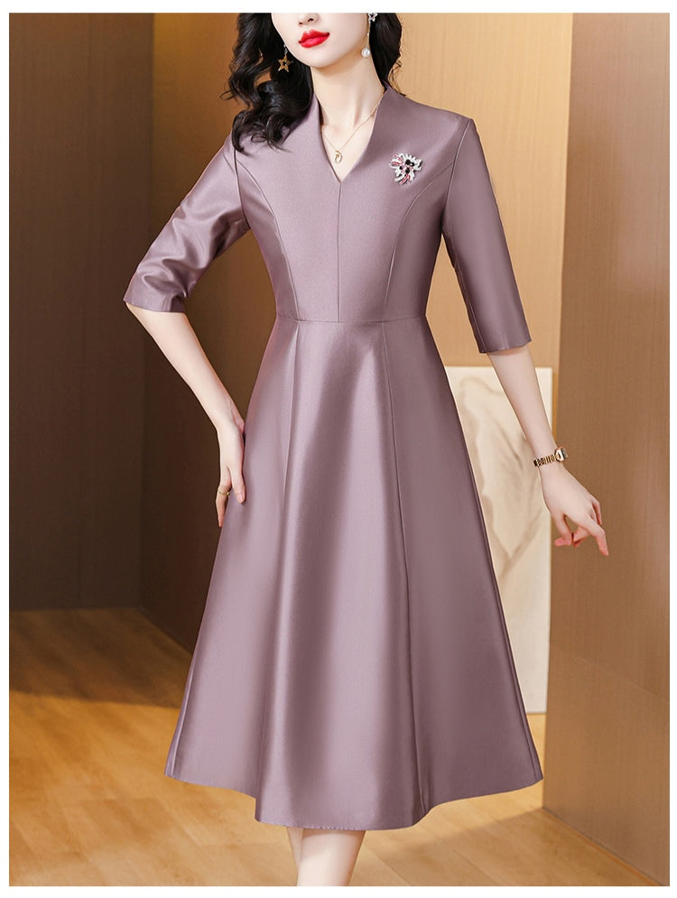 Retro V-neck A-line Elegant Evening Dress