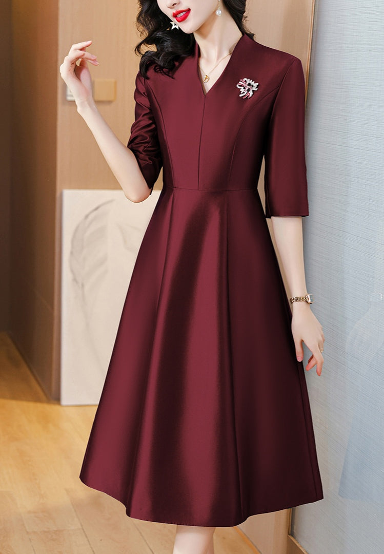 Retro V-neck A-line Elegant Evening Dress