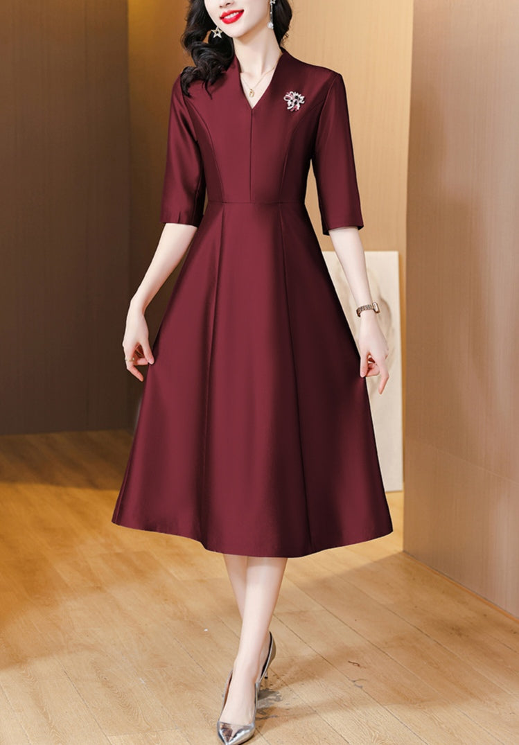 Retro V-neck A-line Elegant Evening Dress