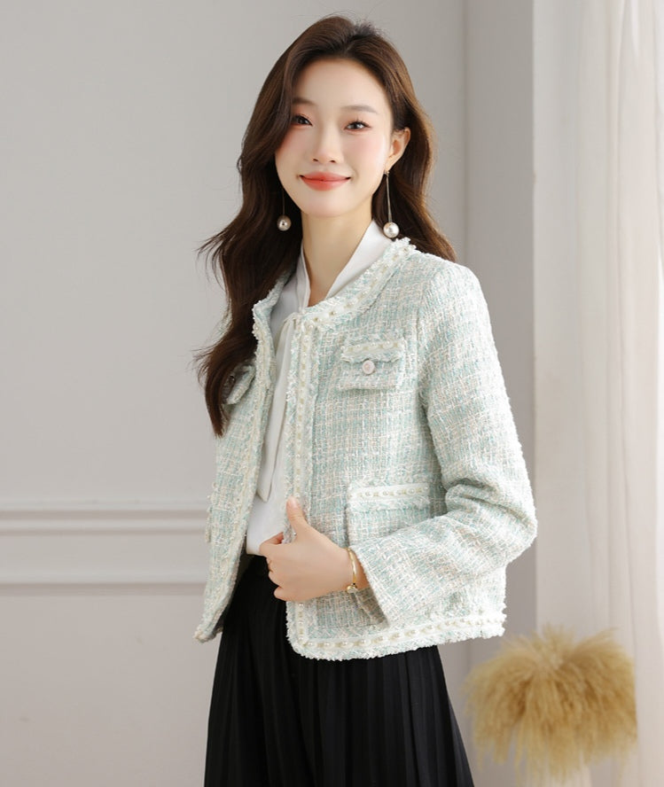 Spring Pastel Tweed Crop Blazer for Women