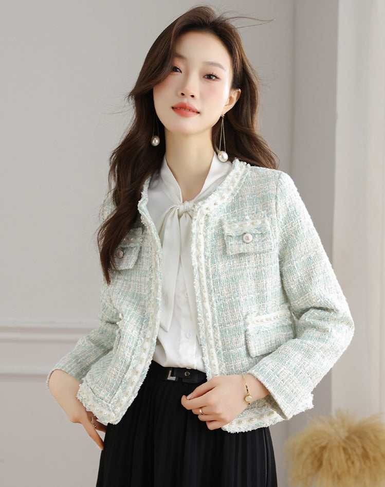 Spring Pastel Tweed Crop Blazer for Women