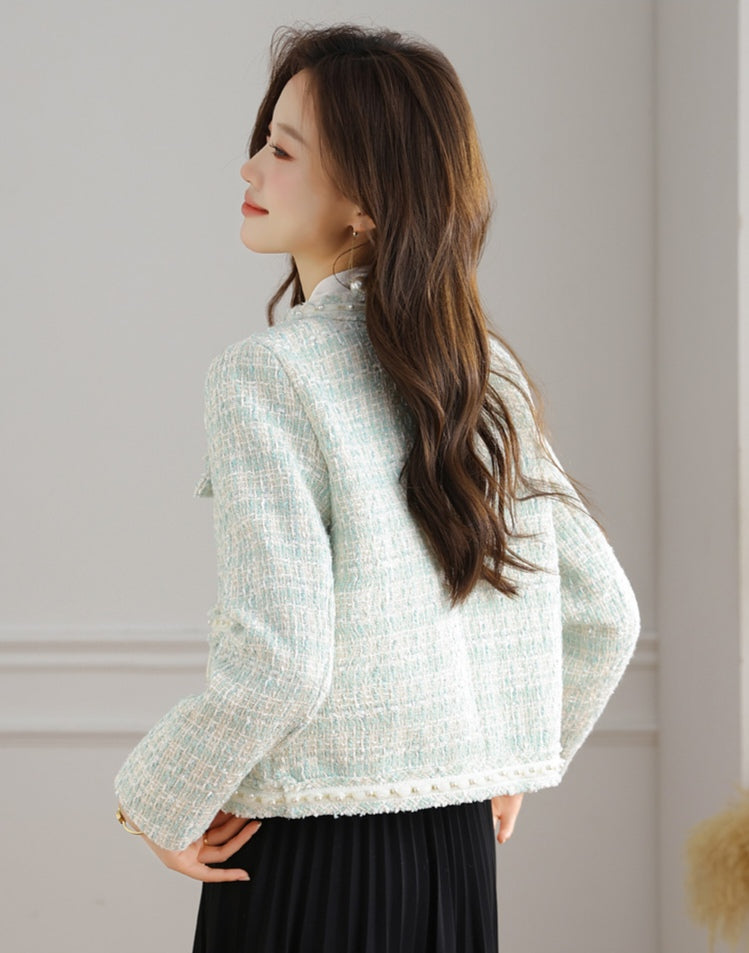 Spring Pastel Tweed Crop Blazer for Women