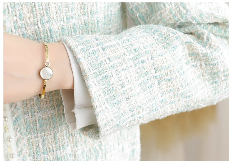 Spring Pastel Tweed Crop Blazer for Women