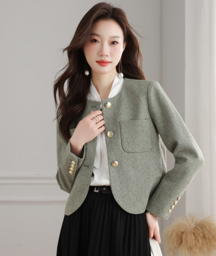 Classic Tweed Style Cropped Jacket for Office
