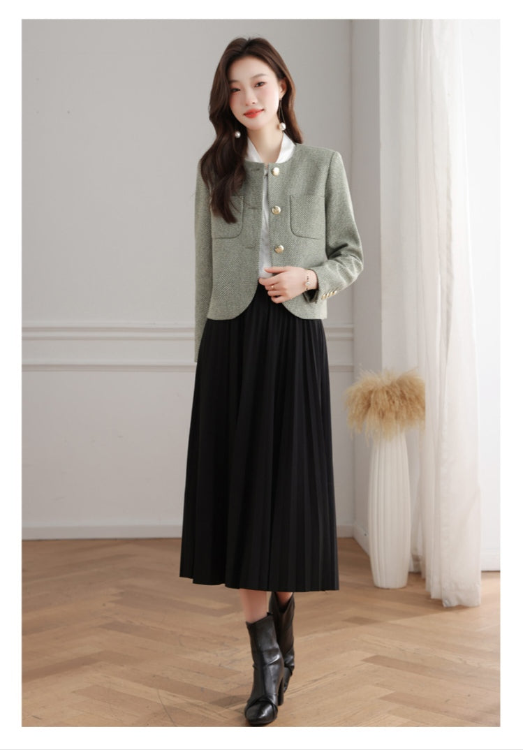 Classic Tweed Style Cropped Jacket for Office