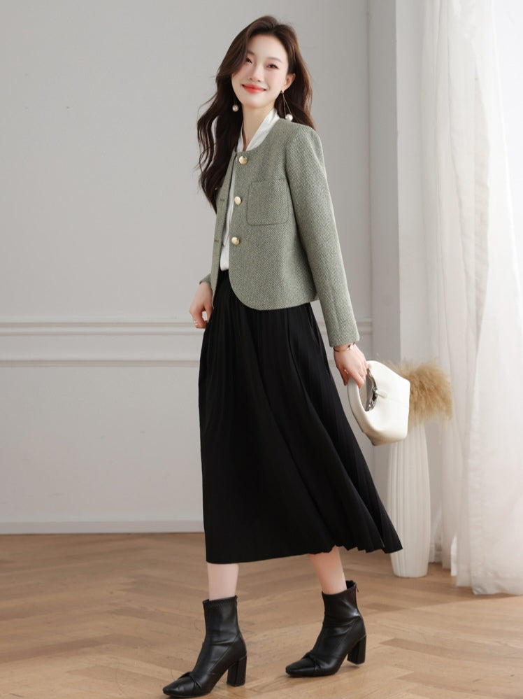 Classic Tweed Style Cropped Jacket for Office