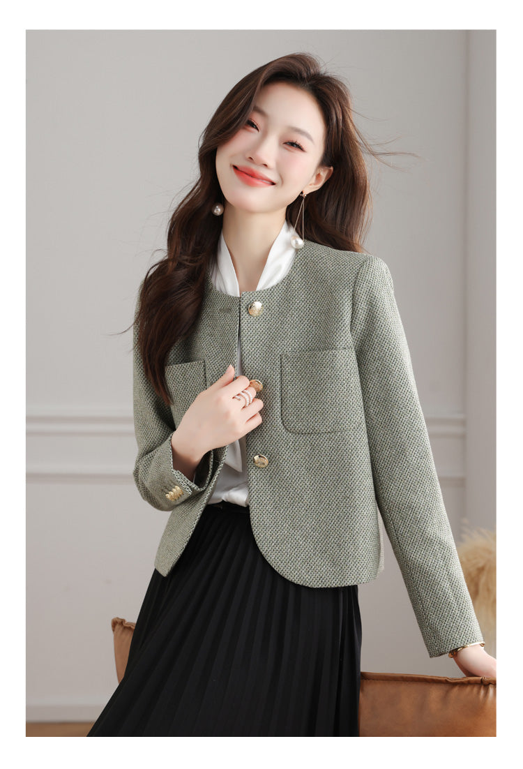 Classic Tweed Style Cropped Jacket for Office
