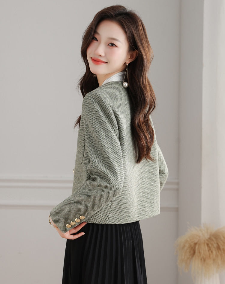 Classic Tweed Style Cropped Jacket for Office