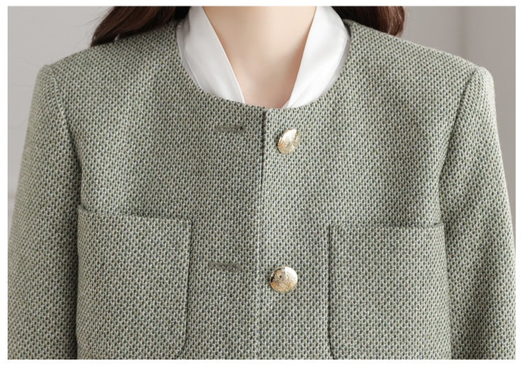 Classic Tweed Style Cropped Jacket for Office