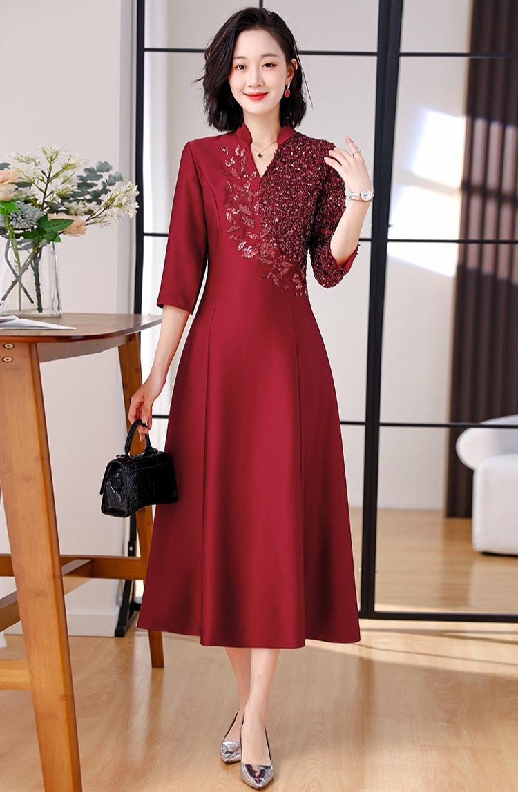 Red Claret Petite Plus Size High-end Banquet Dress