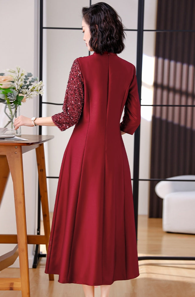 Red Claret Petite Plus Size High-end Banquet Dress
