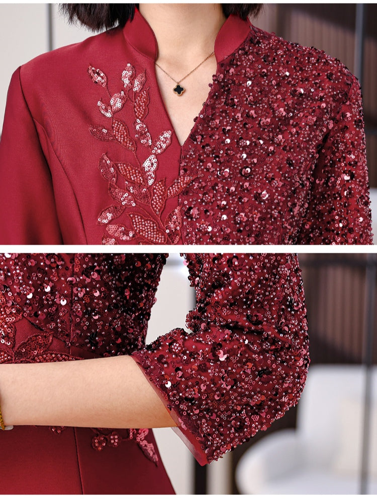 Red Claret Petite Plus Size High-end Banquet Dress