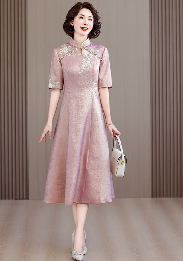 Pink Shimmer A-Line Qipao Dress