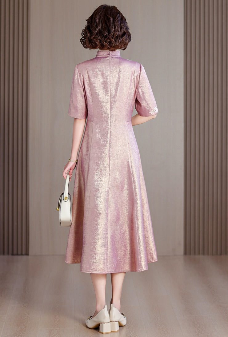 Pink Shimmer A-Line Qipao Dress