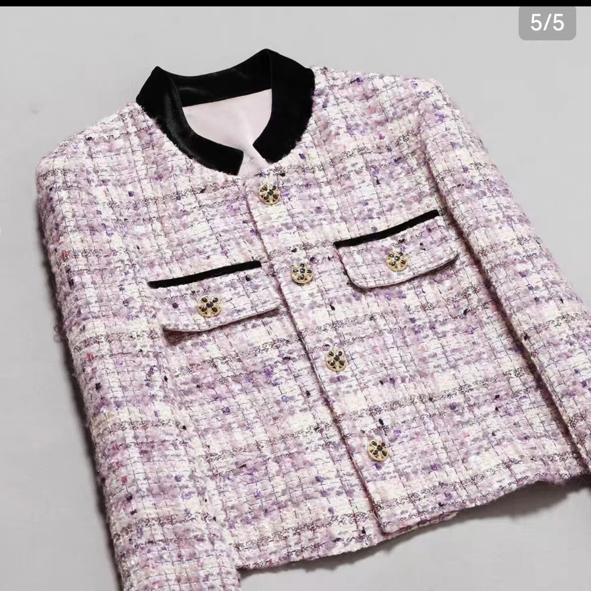 Pink Plaid Elegant Shorts Women's Jacket