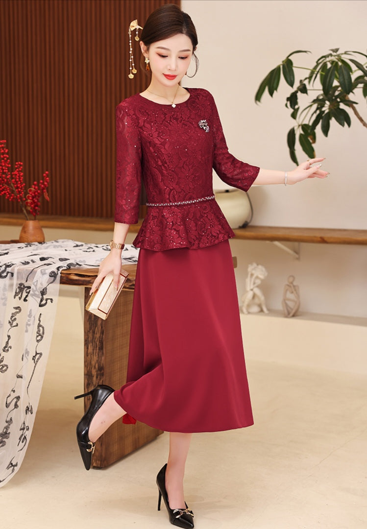Retro High-end Fake-two Banquet Dress