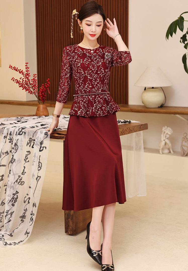 Retro High-end Fake-two Banquet Dress