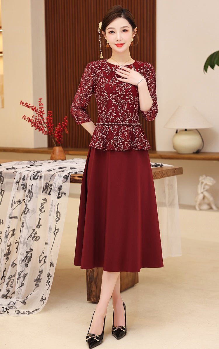 Retro High-end Fake-two Banquet Dress
