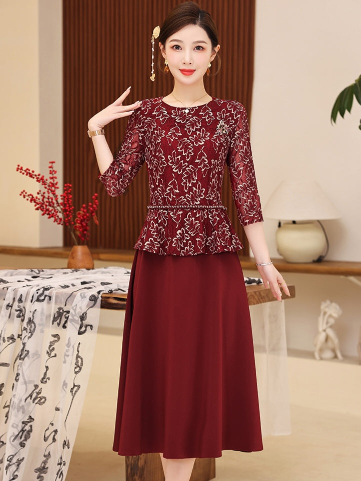 Retro High-end Fake-two Banquet Dress