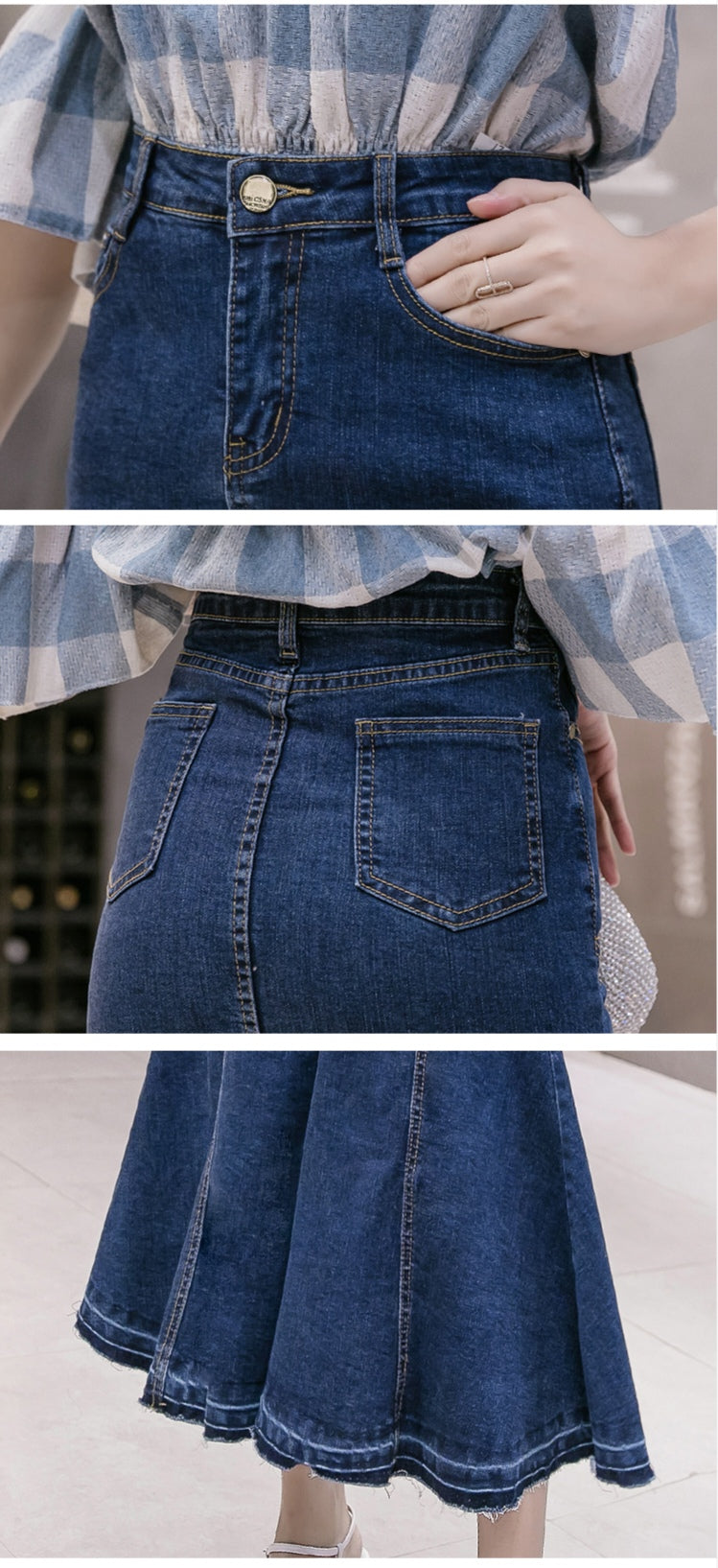 Blue Denim High Waist Mermaid Maxi Skirt