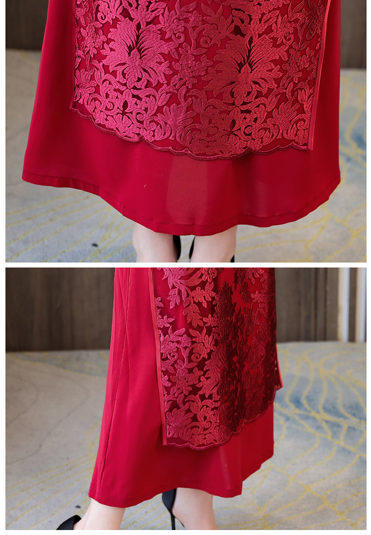 Elegant Chinese Cheongsam Dress with Floral Embroidery