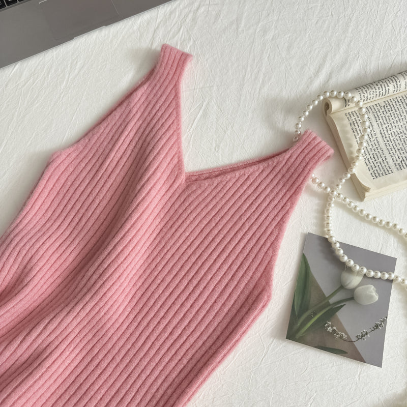 Knitted Cardigan + Sleeveless Dress Two Pieces Set