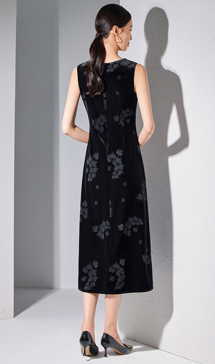 Black V-neck Sleeveless Mid-length Dress