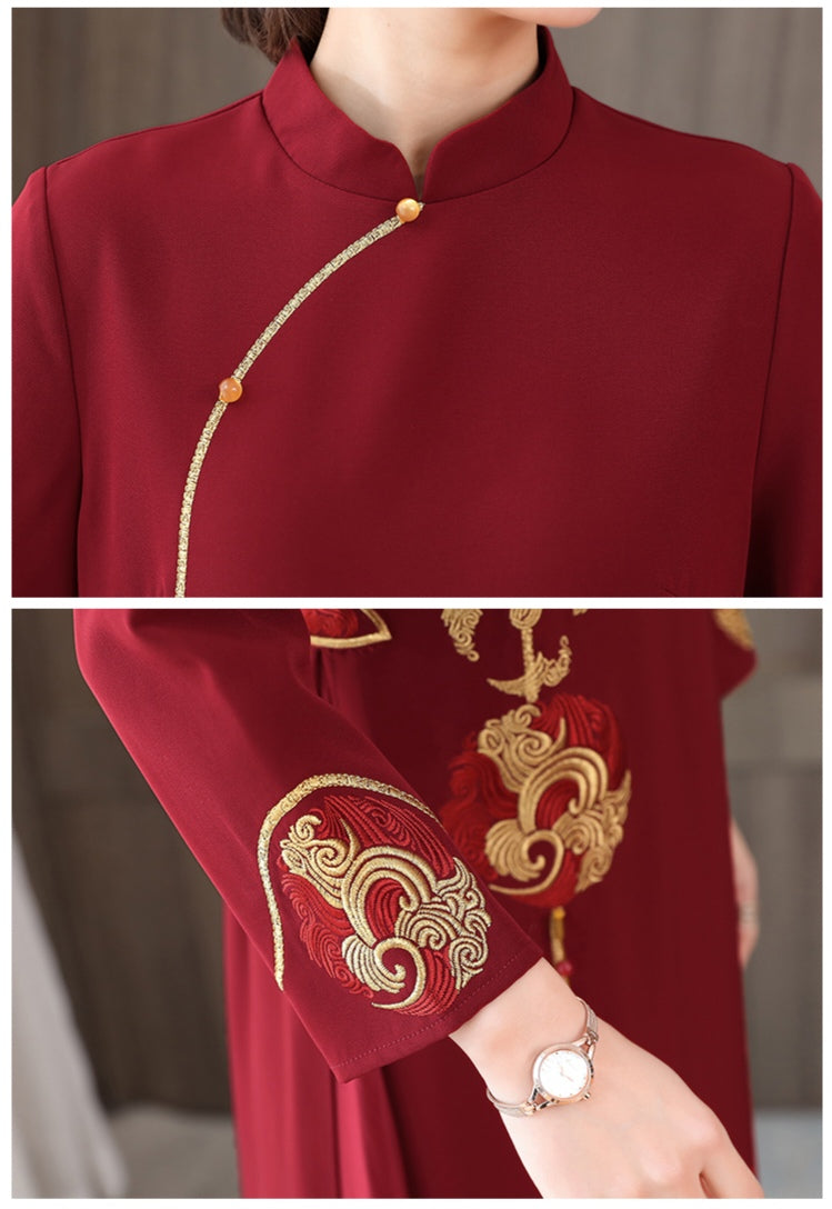 Long-Sleeve Cheongsam Dress with Tassel
