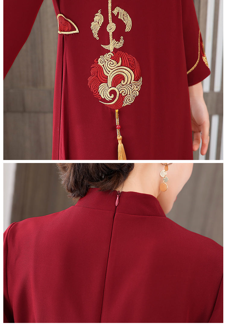Long-Sleeve Cheongsam Dress with Tassel