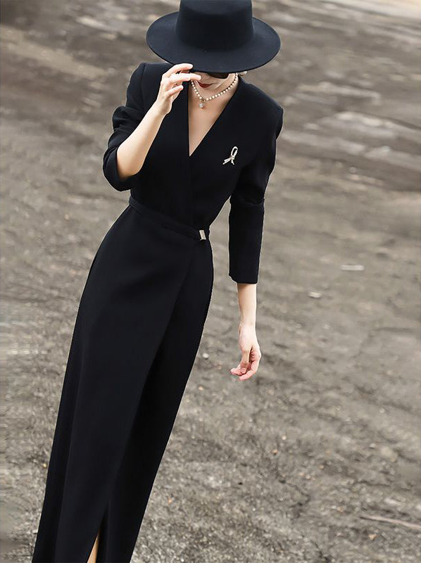 Black V-neck Suit Dress
