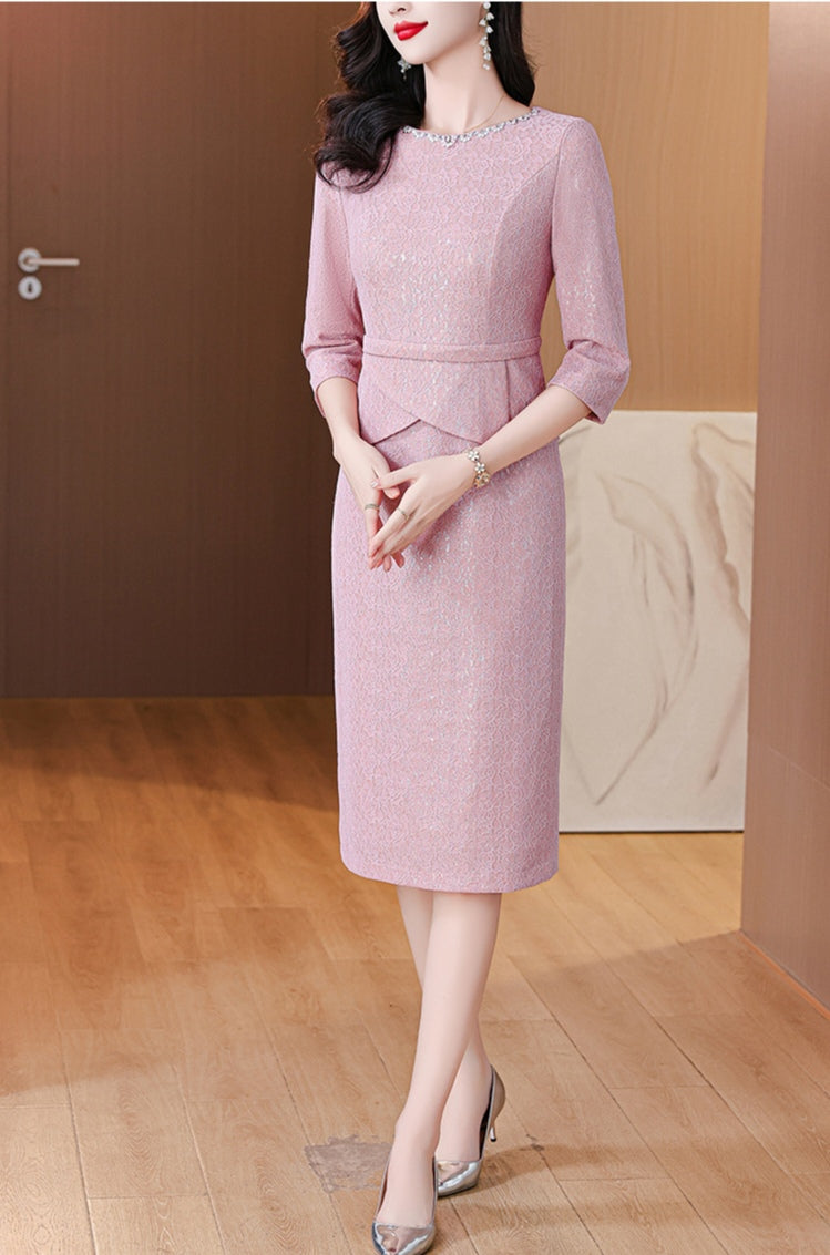 Retro Pink Noble And Stylish Elegant Evening Dress