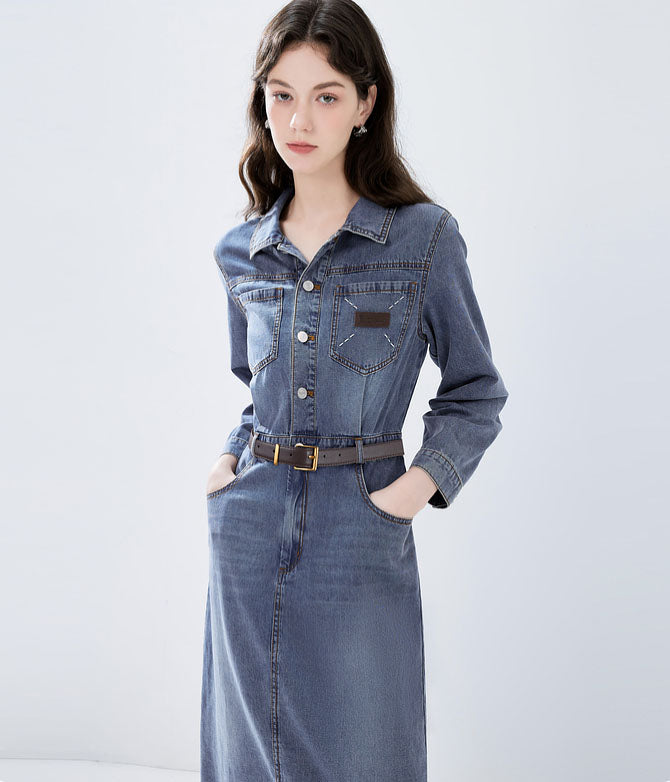 Retro Blue Denim Dress