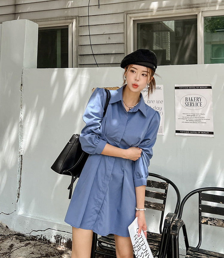Blue Mini Dress + Vest Dress Two Pieces Set